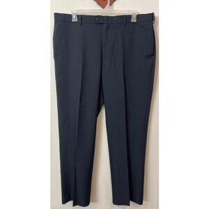 Savane Mens Tailored 2 U Comfort Waist 40x28 Blue Straight-Fit Dress Pants! A177